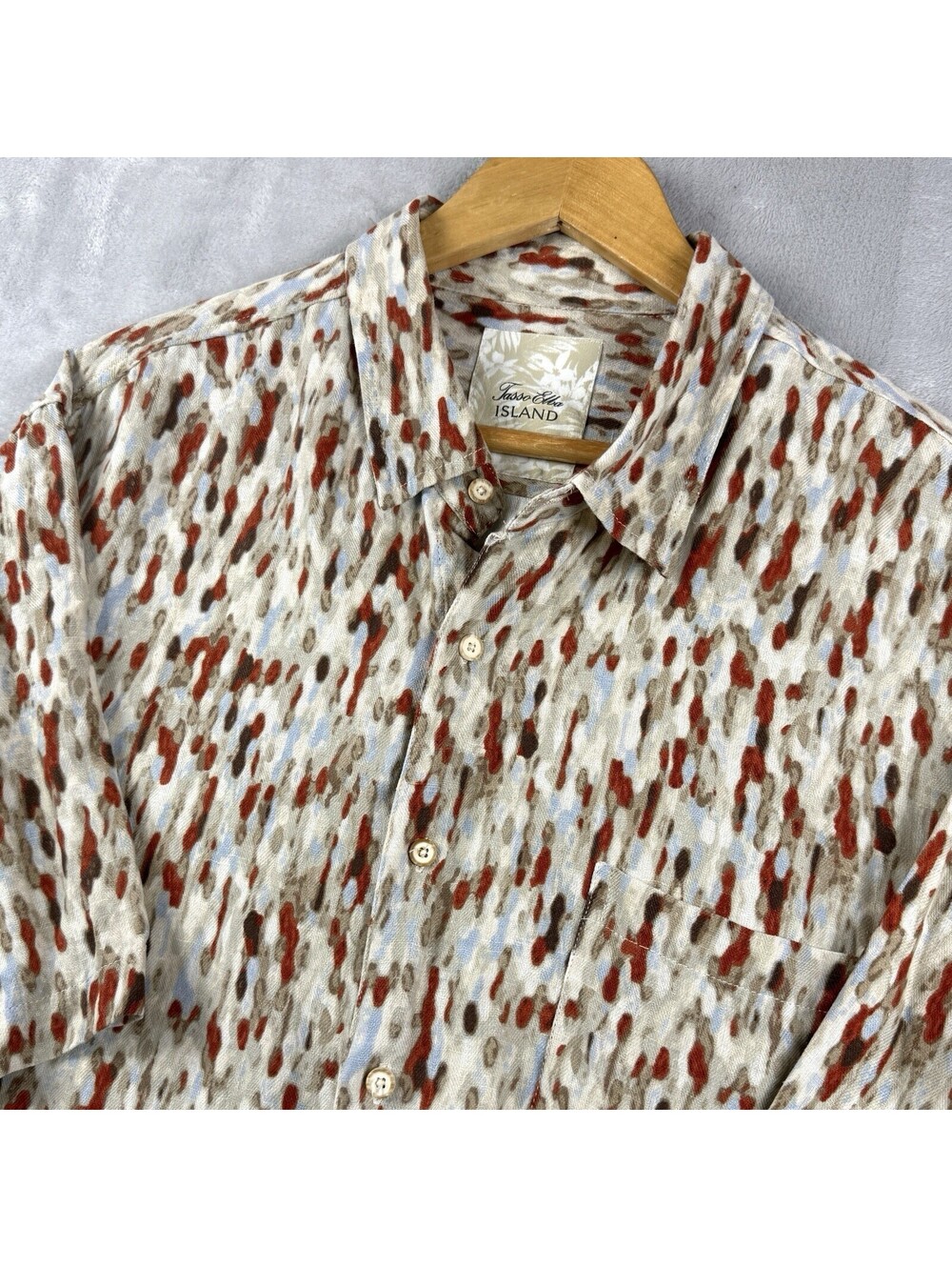 Tasso Elba Island Men’s XXL Silk Linen Abstract Print Shirt Hawaii Resort Relax